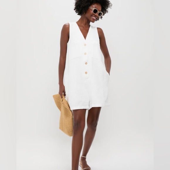Tuckernuck Pants - Tuckernuck White Button-Front Sleeveless Romper
